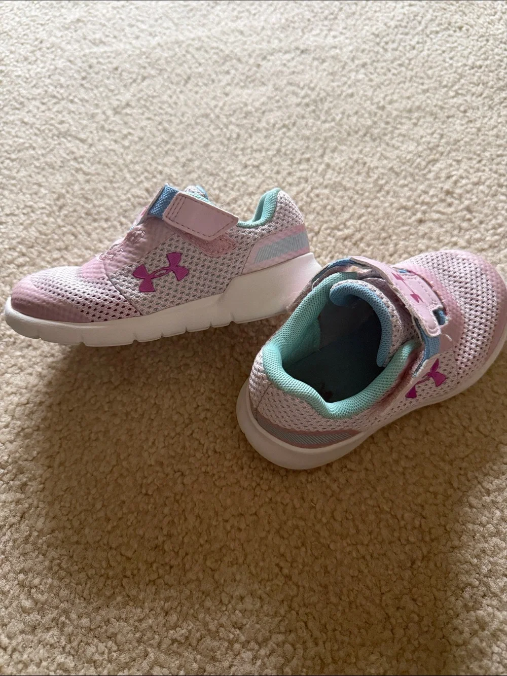 Under Armour Pink & Teal Kids' Slip-On Athletic Sneakers size 7 toddler